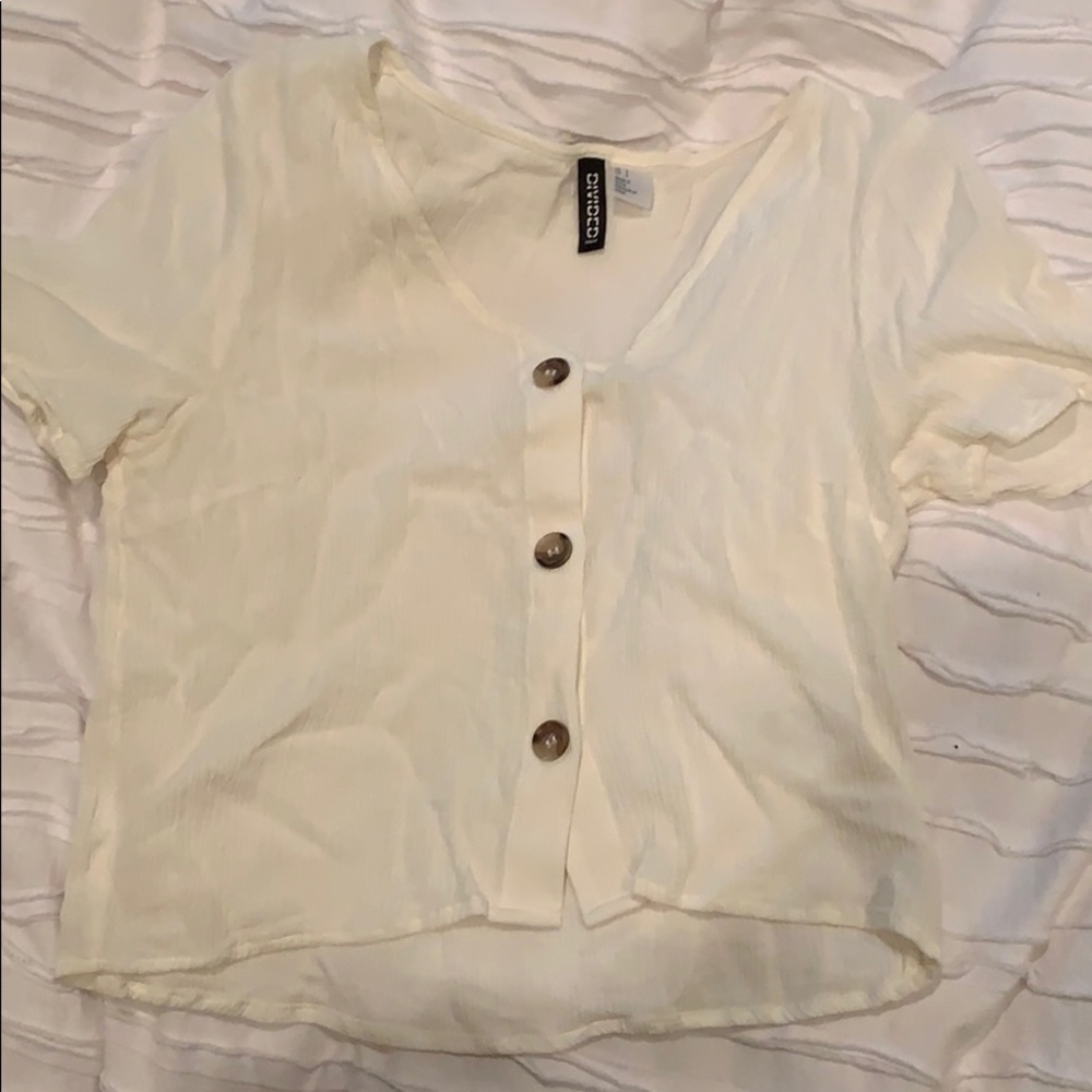 White cropped button down top